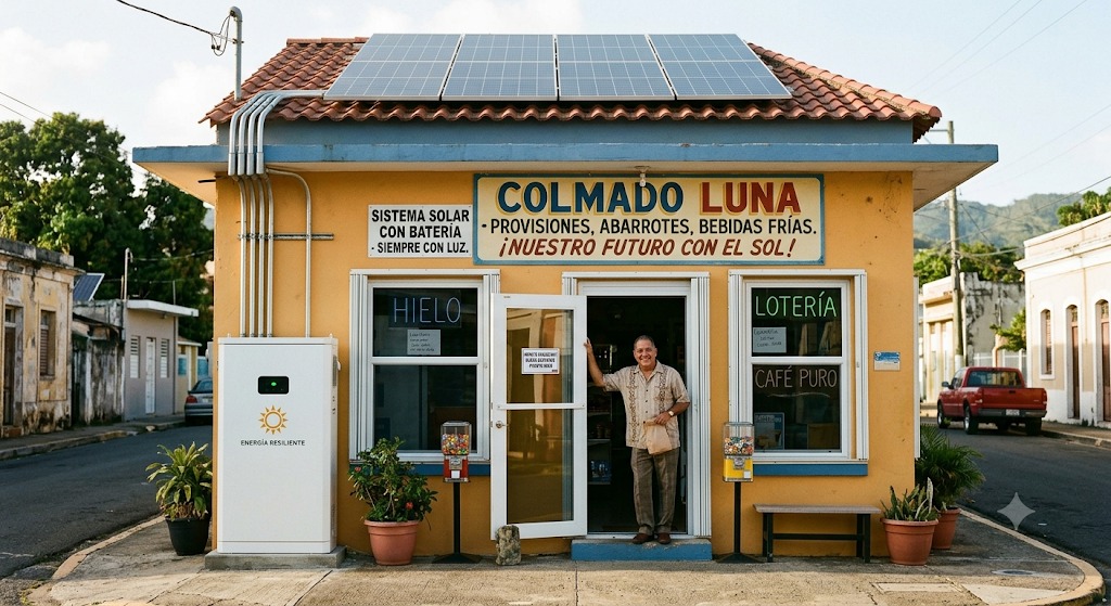 Instalación solar con batería en un colmado de una comunidad de Puerto Rico